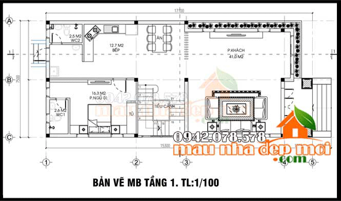 Bản vẽ thiết kế biệt thự tân cổ điển 3 tầng 125m2 sang trọng hiện dại tại Bình Chánh – TP.HCM